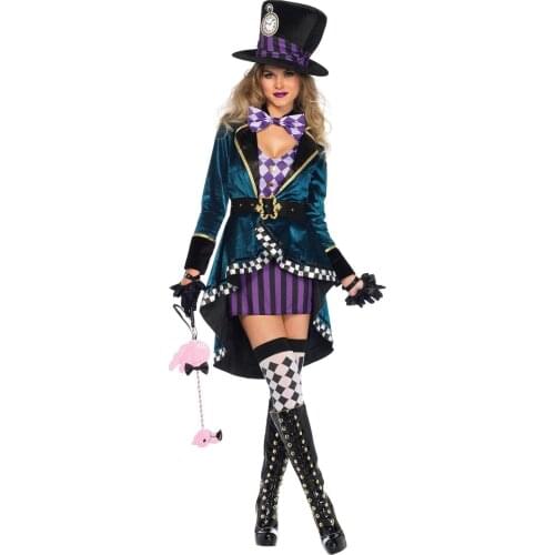 Women Mad Costume Movies Alice Hatter Halloween Fantasia Cosplay Fancy Dress