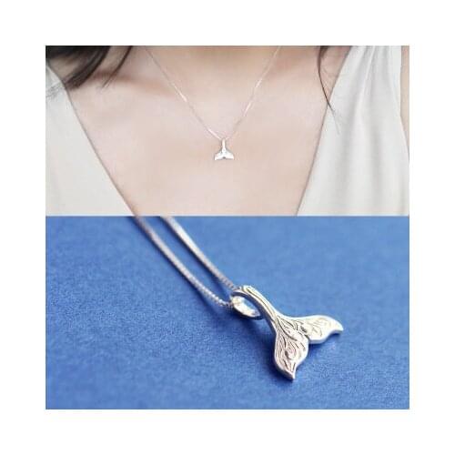 New 925 Sterling Silver fishtail Necklaces Pendant Fashion Sterling Silver Jewelry Statement for Women Bijoux