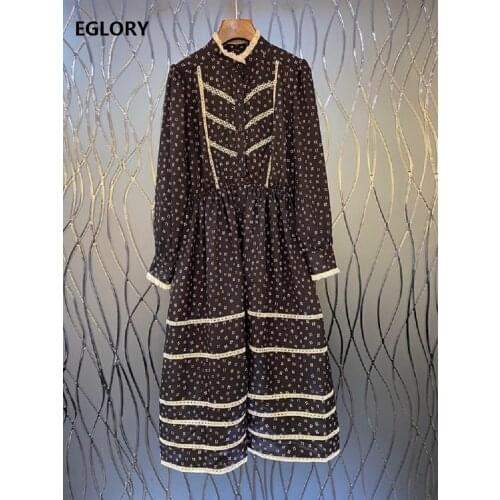 High Quality Cotton Dress 2021 Spring Summer Fashion Women Elegant Little Floral Print Lace Patchwork Long Sleeve Vintage Dress