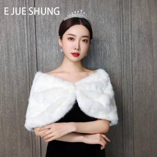 E JUE SHUNG Winter Wedding Shawl Warm Faux Fur Wrap Bridal Bolero Lady Thick Party Cold-proof Cape