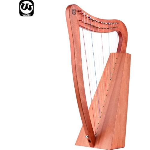 15-String Lyre Harp Wooden String Instrument with Carry Bag Strap Cleaning Cloth Tuning Wrench Pickup for Beginners