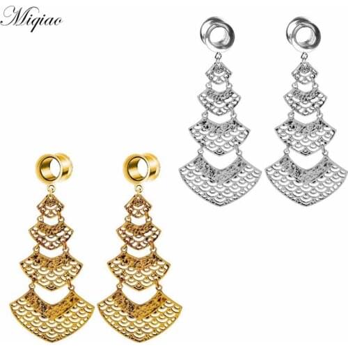 Miqiao 2pcs Hot Selling Stainless Steel Hollow Fan-shaped Double Horn Ears 6mm-25mm Body Exquisite Piercing Jewelry