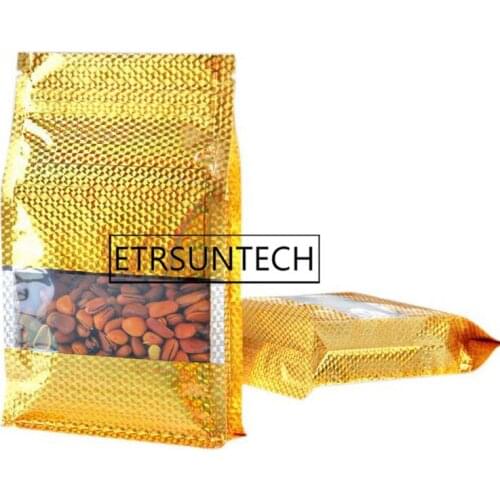 500pcs Stand Up Gold Aluminum Foil Package Bag Self Sealable Zipper Pouch for Coffee Tea Storage Clear Window Bags