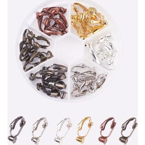 36pcs/set 6pcs/color Brass Clip-on Earring Converter Earring Findings Mixed Color DIY Jewelry Earrings Making 19x6x9mm Hole:1mm