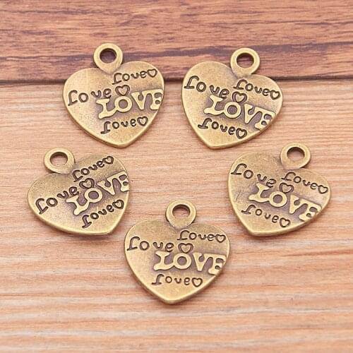 8PCS 20*23mm Antique Bronze Two-sided Letter LOVE Charms Hearts Pendant Metal Alloy DIY Necklace Bracelet Earrings Marking
