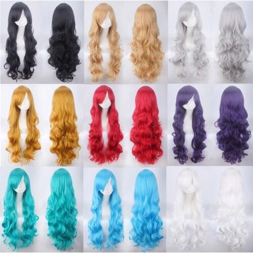 80CM Full And Thick Long Wavy Wig 32'' anime Perucas lolita Synthetic Fake Hair Women Cosplay Wigs Halloween Costume Accessories