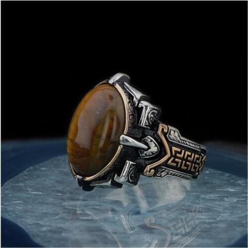 925 Sterling Silver Oval Brown Tiger Eye Design Mens Ring Exclusive Chic Accessory for Men Special Ring