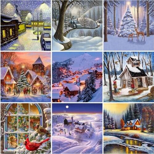 DIY 5D Diamond Painting Snow Scenery Rhinestone Picture Full Square Drill Landscape Diamond Embroidery Mosaic Gift Home Decor