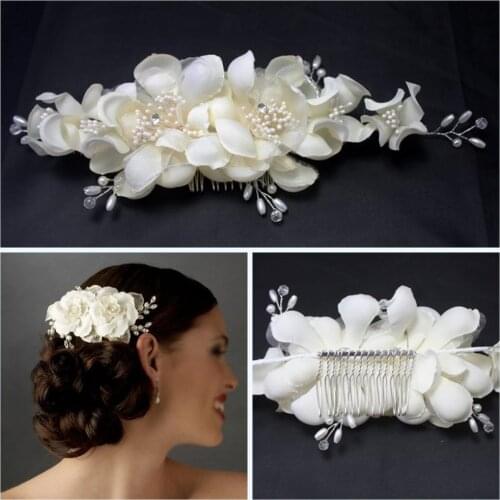 White yarn flower hair comb style headpiece soft tiara for bride wedding hair accessories