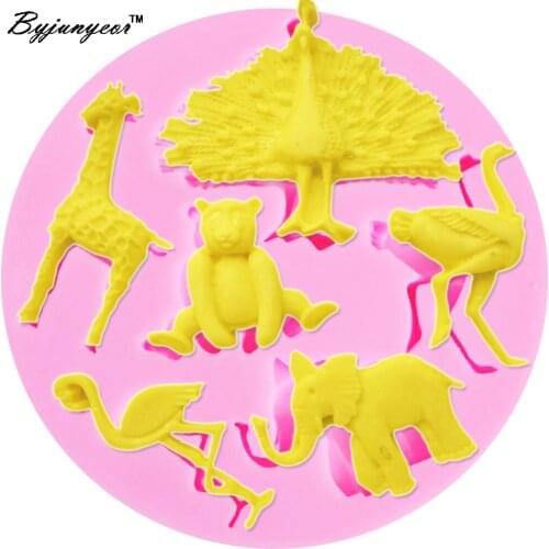 Byjunyeor F1113 Peacock/Bird/Elephant UV Resin Silicone Mold Fondant Chocolate Candy Lollipop Crystal Epoxy Soft Clay Bake Tools