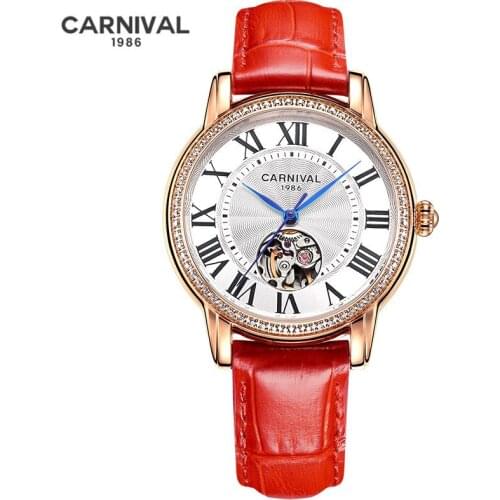 Relogio Feminino CARNIVAL Brand Ladies Watch Womens Fashion Luxury Waterproof Rose Gold Automatic Mechanical Wristwatches Clock
