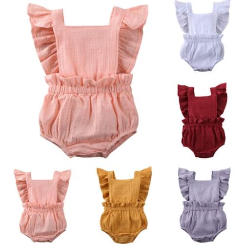 Citgeett Summer Infant Baby Kid Girl Solid Bodysuit Jumpsuit Linen Casual Summer Clothes Outfits Sunsuit