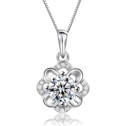 Elegant Shiny Pendants Necklaces For Women Pave Clear Cubic Zirconia Romantic Flower Shape Accessories Chock Summer