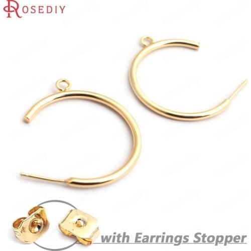 F040)10 pieces Circle 30mm 24K Gold Color Brass Round Circle Earrings Loop Stud Earrings High Quality Findings Accessories