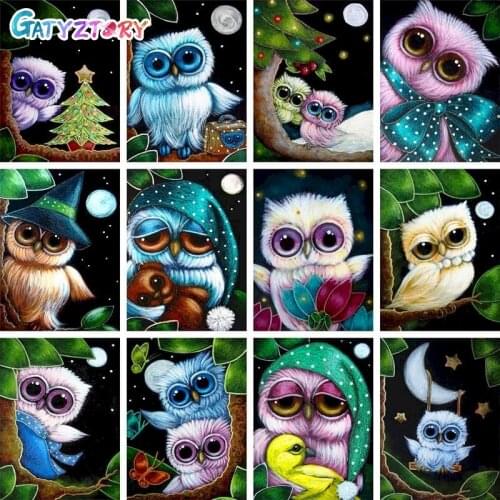 GATYZTORY Paint By Numbers For Adults Kids Cartoon Owl DIY HandPainted Kits Oil Painting Picture Home Wall Decor Gift