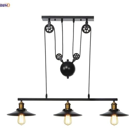 IWHD 3 Heads Retro Vintage Pendant Lights Fixtures Restaurant Cafe Bar American Country Loft Style Industrial Lamp Hanglamp LED