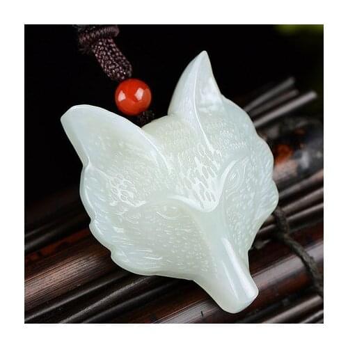 Natural hetian white jade handcarved fox pendant simple retro pendant temperament jewellery fashion for woman men