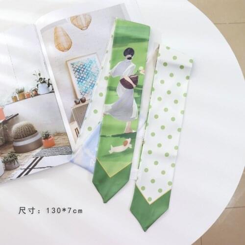 Summer New Silk Scarves Cartoon Characters Small Scarf Hair Ribbons Narrow Slender Retro Small Ribbons