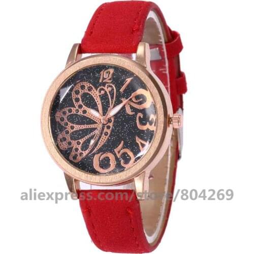 Hot Sale Fashion Women Luxury Butterfly Bracelet Rose Gold Quartz Clock Leather Wrist Watch