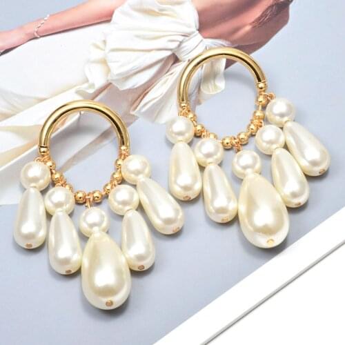 Minimalist Pearl Metal Drop Earrings Simple Design Elegant Dangle Earrings For Women Engagement Wedding Jewelry