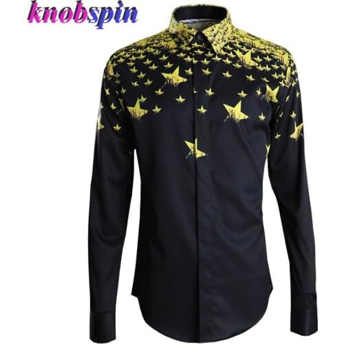 Fashion Five-star Printed Shirt men 2019 New Brand business male dress shirts Slim Casual long sleeve Clothings men Camisas