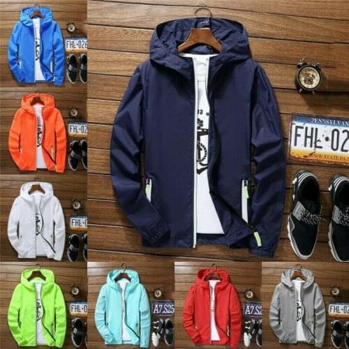 Hot Sale Men Waterproof Wind Breaker Coat Zipper Hoodie Jacket Quick Drying Sport Outwear AIC88
