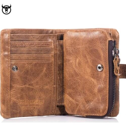 Genuine Crazy Horse Leather Men Wallets Vintage Trifold Wallet Zip Coin Pocket Purse Cowhide Leather hasp Wallet For Mens