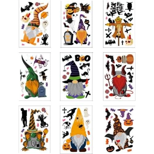 9 Sheet Halloween Decorations Window Decals Gnome Pumpkin Clings Wall Sticker for Festival Party Home Decor Supplies