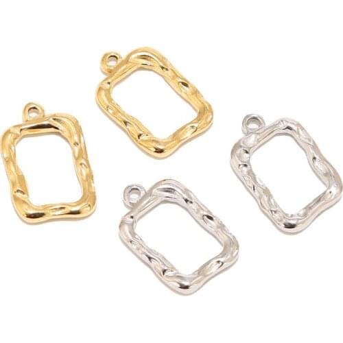 5pcs Gold Tone Stainless Steel Charm Hollow Rectangle Pendants Embossing Connectors For DIY Jewelry Making Necklaces Findings