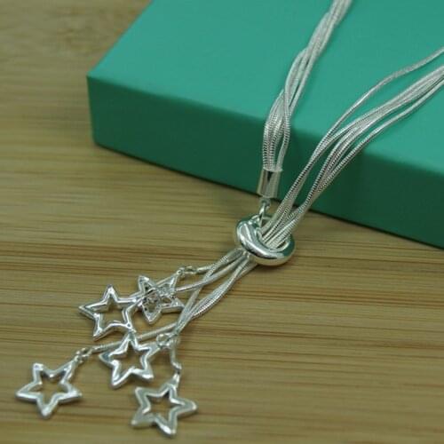 BABYLLNT 925 Silver Five Star Pendant Necklace 18 Inch Snake Chain For Woman Wedding Engagement Jewelry