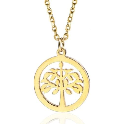 RIR Tree Of Life Pendant Necklace Gold Stainless Steel Simple Round Tree Of Life Pendants For Women Men Necklaces Jewelry