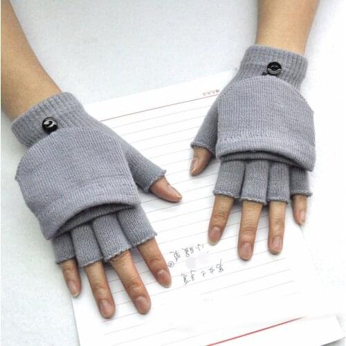 Solid Color Unisex Knitted Gloves Hand Warmer Flipped Cover Flip Men Fingerless Gloves Outdoor Hand Wrist Warmer handschoenen
