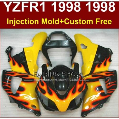 Burning flame in black motorcycle fairings kit for YAMAHA 1998 1999 YZFR1 YZF R1 YZF1000 98 99 fairing parts FRT5