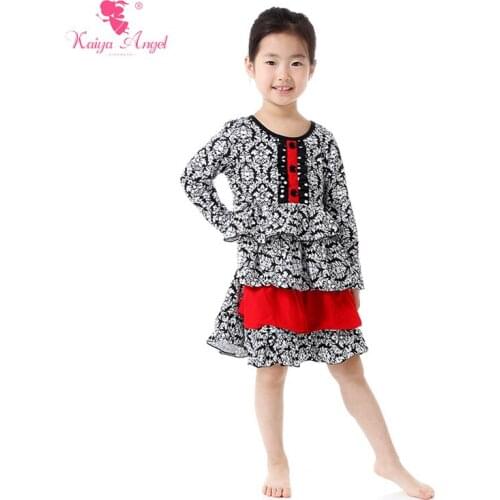 Girls Dress Long Sleeve Kid Dresses Girls Clothes Ruffle Print Black Dress Winter Autumn Spring Girl Dress