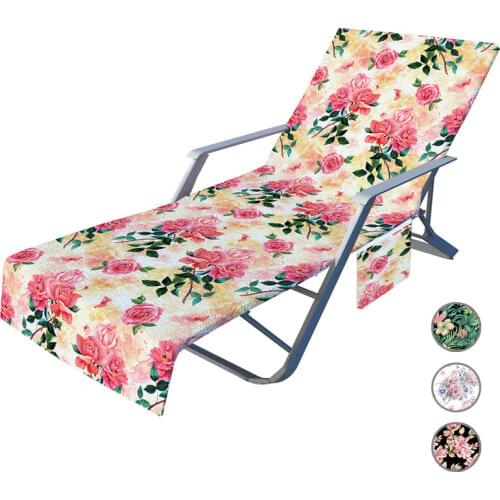 Flower Series Microfiber Lounge Towel Portable Beach Garden Camping Recliner Towel with Side Pocket Summer Beach Chair Cover
