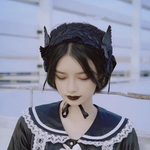 Hair Bands Cosplay Party Halloween Gothic Black Wings Lace Hair Band Handmade Hair Accessories Street Fashion