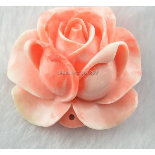 50mm Synthetic Shell Rose Flower Stereoscopic Carved Connectors Pink Double End Holes Pendant For Jewelry Making 10pc/lot