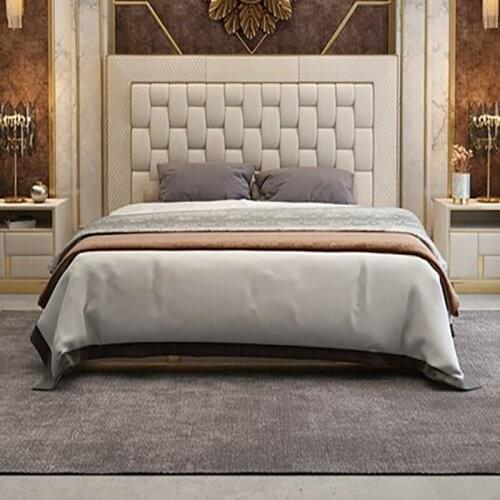 Villa high-end luxury light luxury leather bed modern Hong Kong-style storage bed wedding bed master bedroom high-end double bed