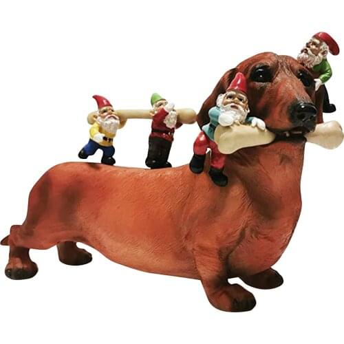 Garden Statue Dachshund Dog Eating Bones Dwarf Fairy Resin Statuette Garden Decoration Outdoor Home Decor Room Sculptures