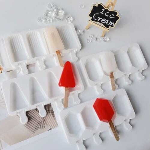 Silicone Ice Cream Mold DIY Homemade Popsicle Moulds Freezer 4 Cell Small Size Ice Cube Tray Popsicle Barrel Makers Baking Tools