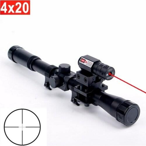 3in1 4x20 Tactical Hunting Riflescope Crossbow Optics With Red Dot Laser Sight 11mm Rail Mounts For 22 Caliber Guns Rifle Scope