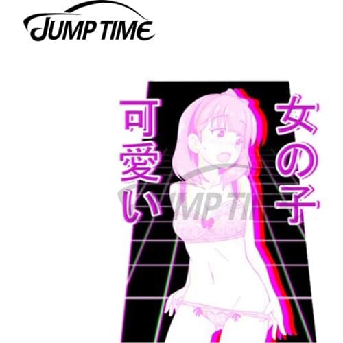 Jump Time 13 x 9cm For Aesthetic Japanese Cute Girl Vinyl Car Sticker Custom Printing Laptop Windshield Occlusion Scratch Decals