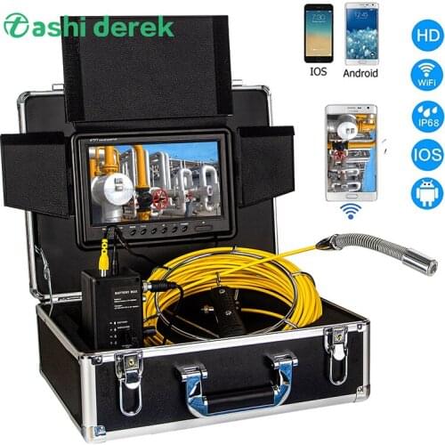 WP90F WIFI Video 100ft Pipe Inspection Camera with 9 Inch LCD Monitor Drain Sewer Camera Industrial Endoscope Plumbing System