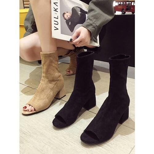 Womens shoes peep toe exposed toe boots 2019 new autumn thick with thin boots temperament boots