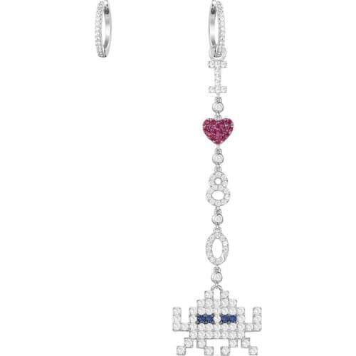 SLJELY 925 Sterling Silver Asymmetric Space Shooter Heart Earrings I Love 80S Zircon CZ Long Earrings Women Luxury Brand Jewelry