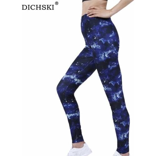 DICHSKI Women High Waist Leggings Stretch Push Up Night Sapphire Starry Sky Pattern Fitness Exercise Breathable Printed Bottom
