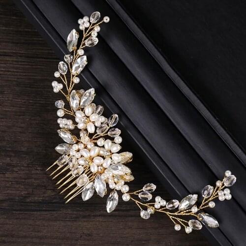 Lady Hairpin Golden Wire Bridal Hair Comb Wedding Hair Accessories Pearl Beads Tiara Hairband Hair Jewelry Twig Style Headpiece