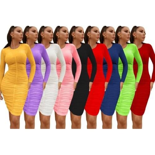 9 Colors Bodycon Dress Women Long Sleeve Curved Outfit Autumn Female Evening Dresses Casual High Street Wear Vestido Feminino