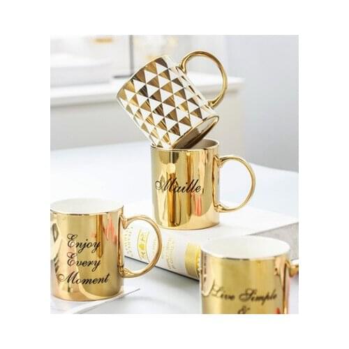 Gold Ceramic Coffee Mug 3D Milk Cup With Geometric patterns Tea Mugs Reusable Celadon Coffee Cup Modern Latte Mug Caneca