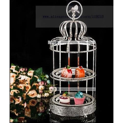 1 PC New double-layer creative medium bird cage snack stand tea break West point frame silver-plated wedding dessert table